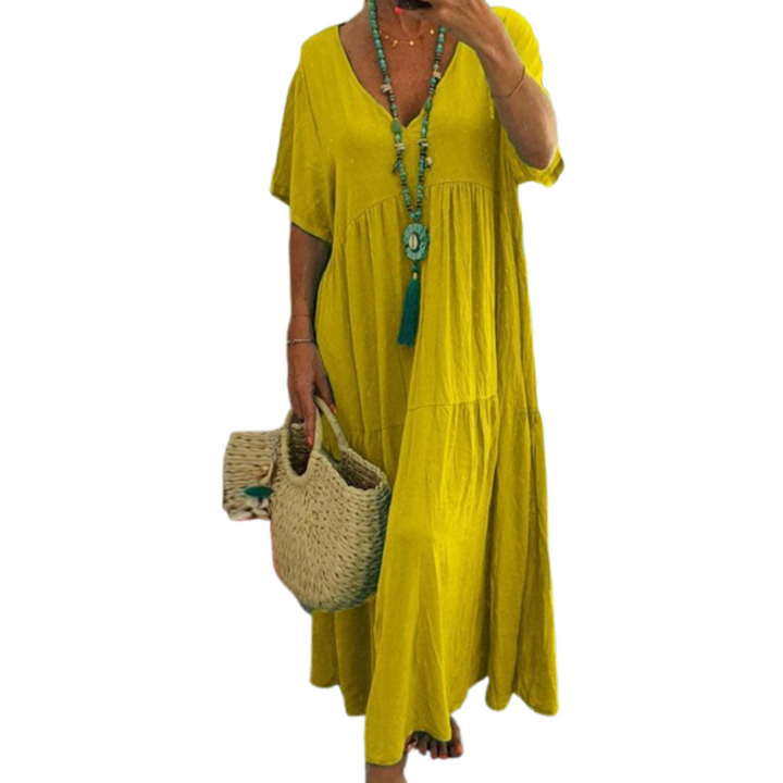 VIVIANI™ – Bequemes V-Ausschnitt Freizeit Rüschen-Boho-Kleid