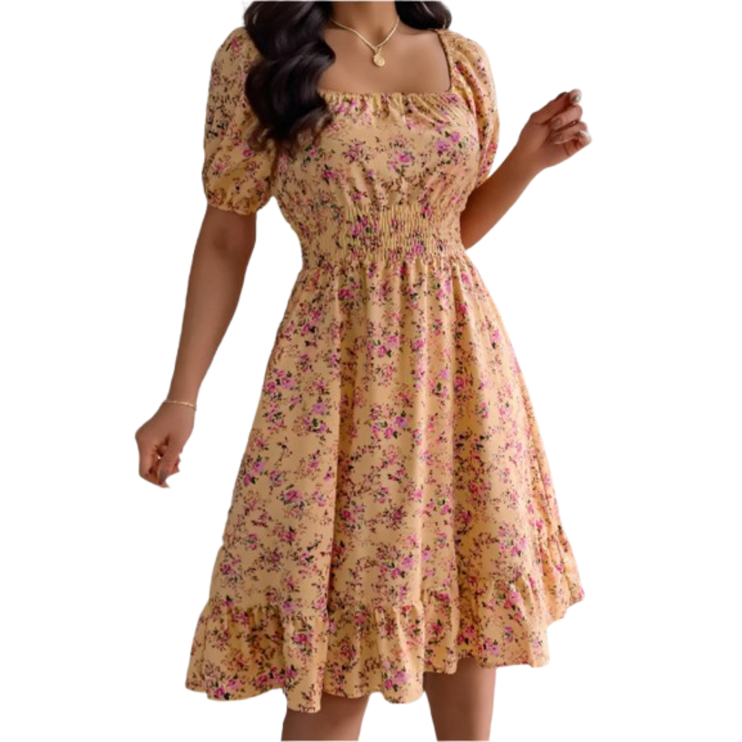 HIRAYA™ – Klassisches Sommerkleid mit eckigem Ausschnitt und Rüschen