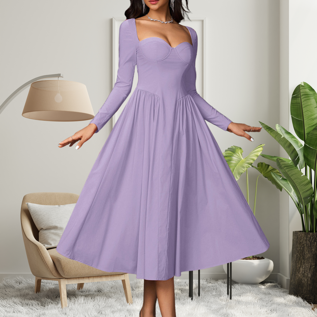 AKILA™ - Elegantes A-Linien Maxikleid mit Herzausschnitt und langen Ärmeln