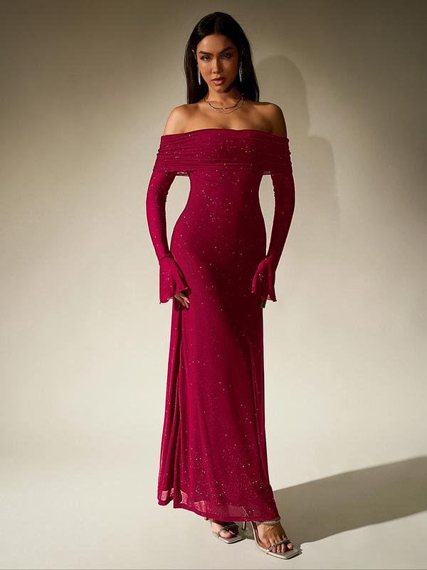DARCIE™ - schulterfreies, gerafftes Pailletten-Bodycon-Abendkleid