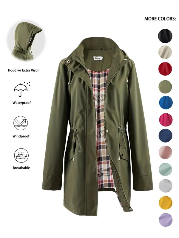 QING™ – Lässiger Kapuzen-Trenchcoat mit Reißverschluss und Kordelzug
