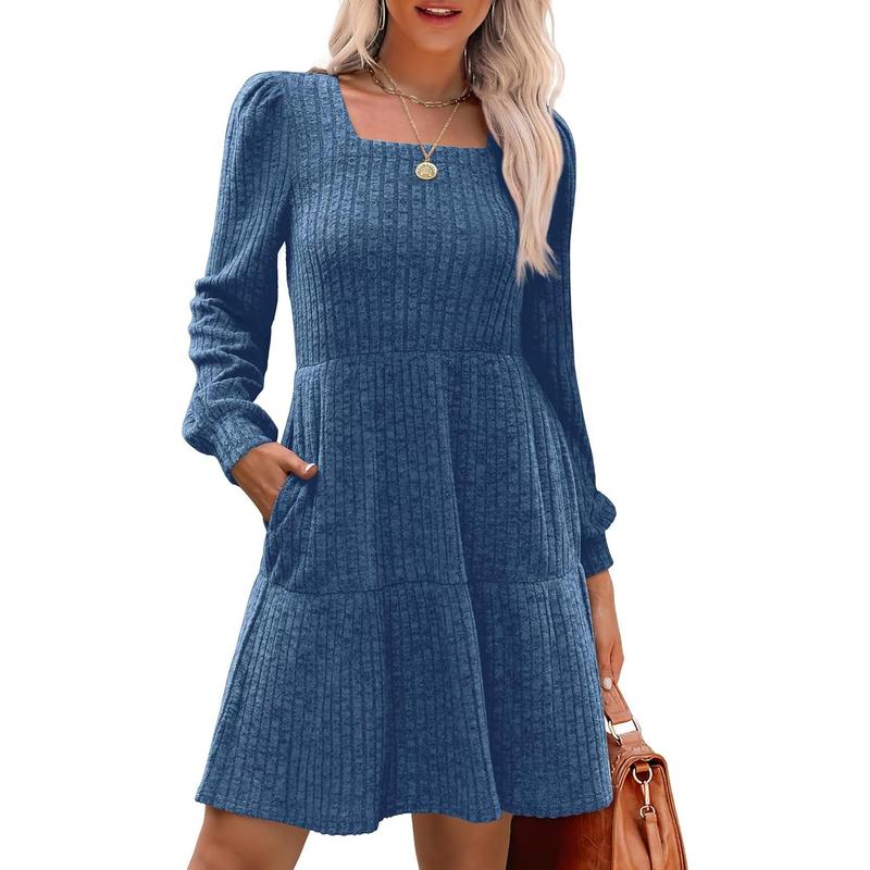 ELIZA™ - Gemütliches Langarm-Babydoll-Strickkleid mit eckigem Ausschnitt