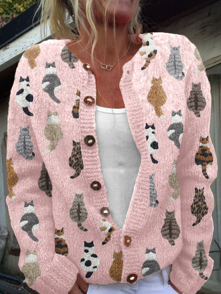 Charlotte | Weicher Cardigan mit Katzenprint