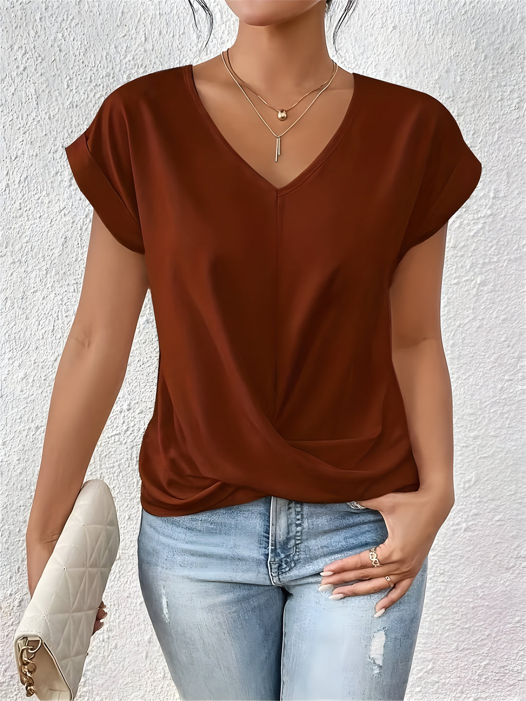 MEIKA™ – Klassisches Twist-Detail V-Ausschnitt Top