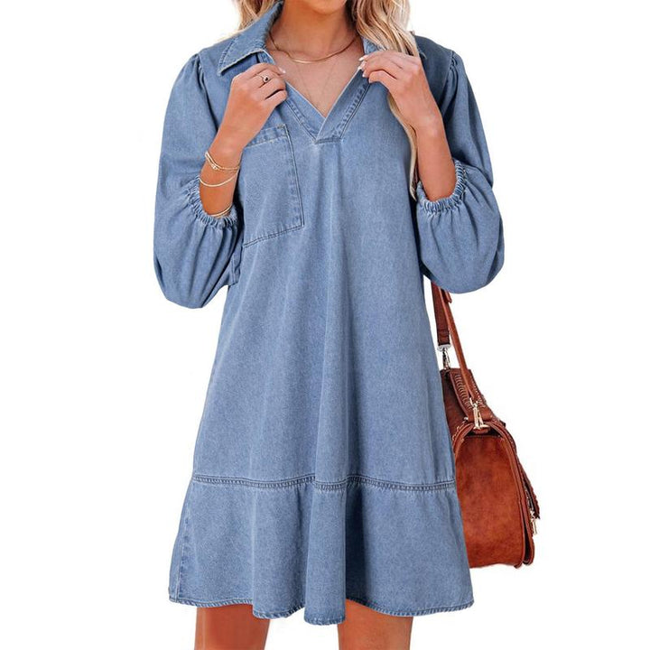 GEMMA™ – Klassisches Soft Washed Denim Kleid mit Puffärmeln