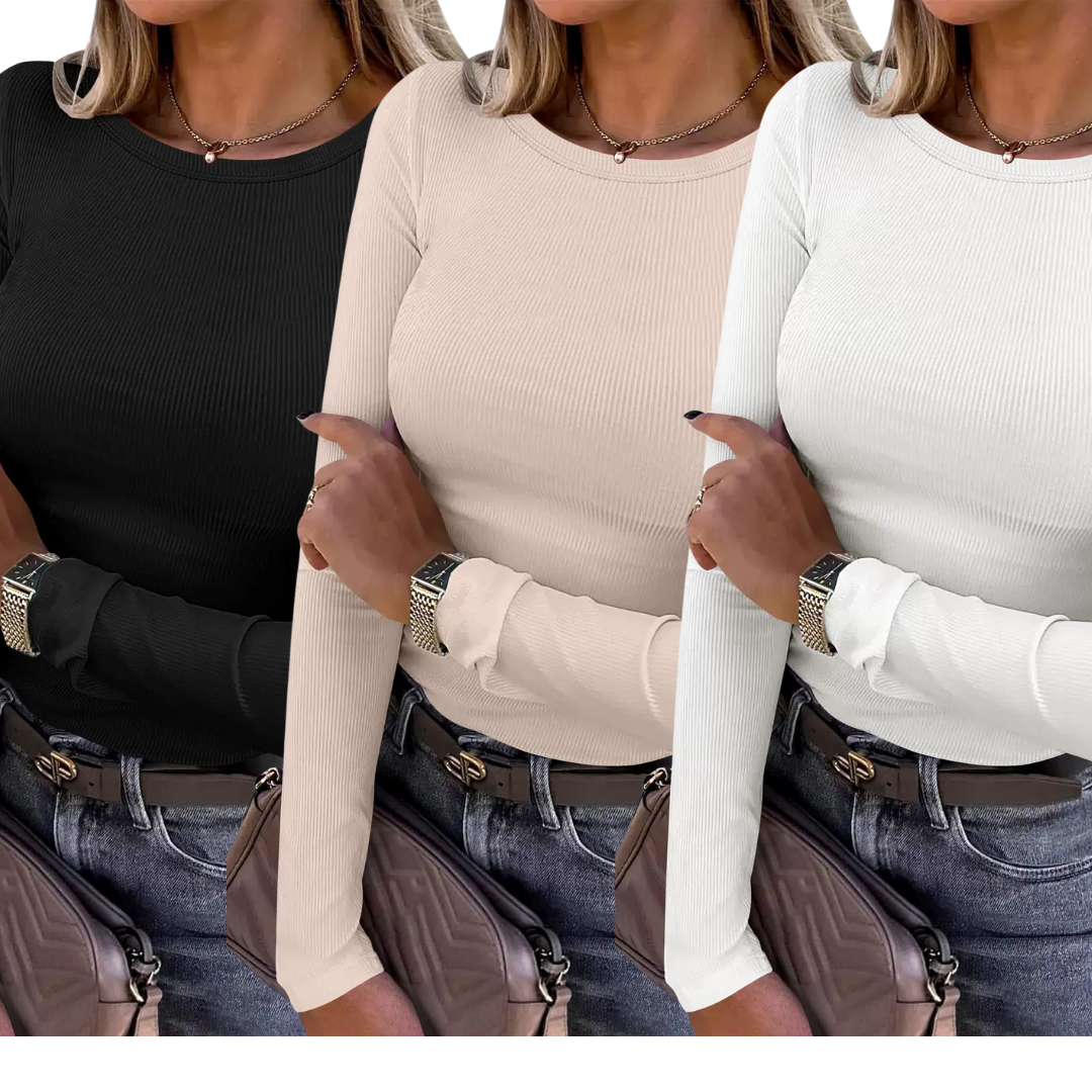 KARIN™ - Bequemes Rippstrick-T-Shirt mit Rundhalsausschnitt