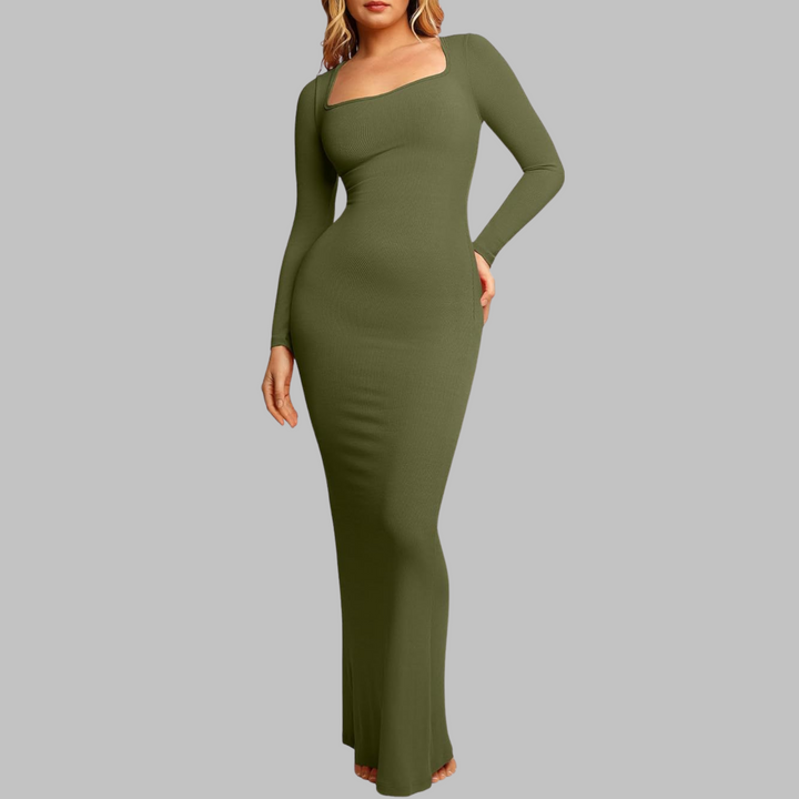 PITO™ - Lässiges Midi-Kleid mit langen Ärmeln und integrierter Shapewear