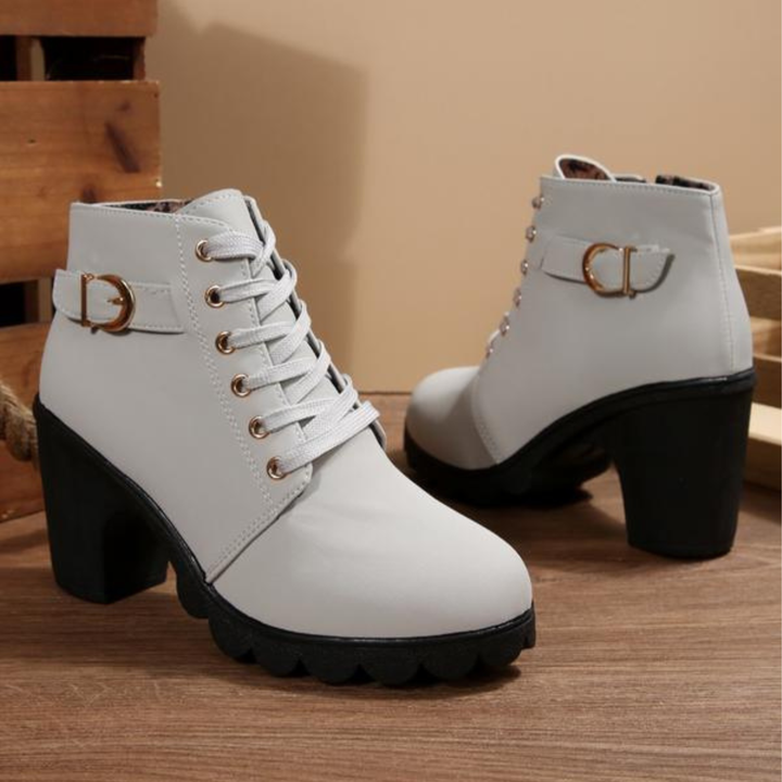 KATNI™ – Schicke Schnürstiefeletten mit Metallschnalle und klobigem Absatz