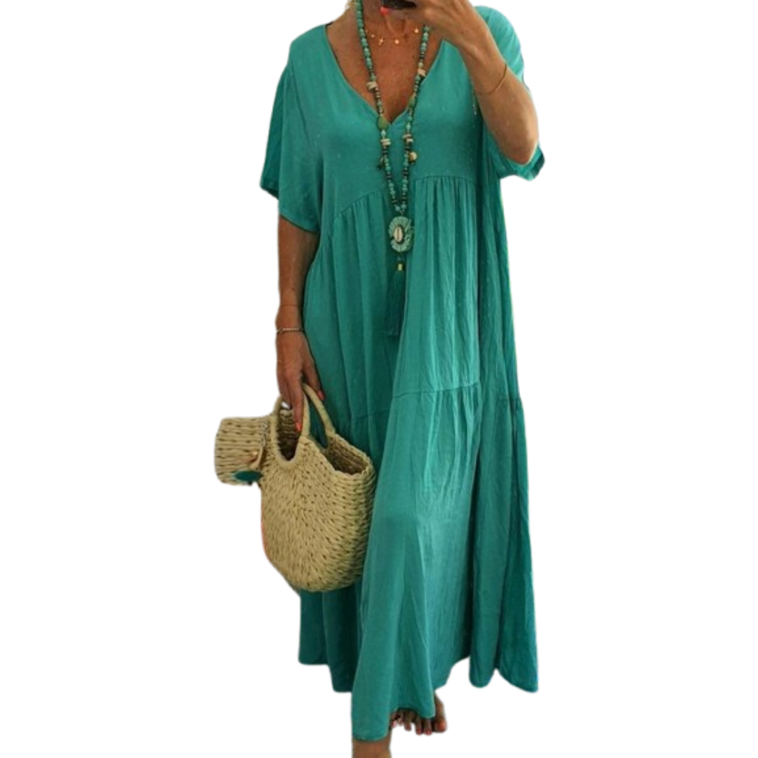 VIVIANI™ – Bequemes V-Ausschnitt Freizeit Rüschen-Boho-Kleid