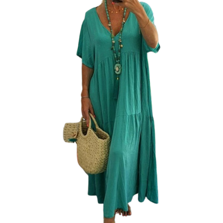VIVIANI™ – Bequemes V-Ausschnitt Freizeit Rüschen-Boho-Kleid