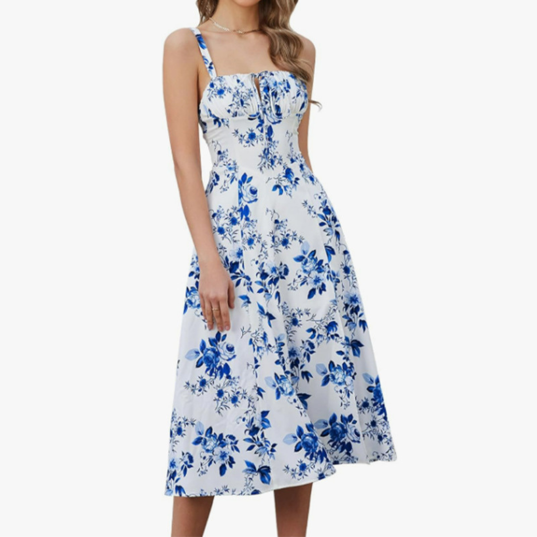 ARIELLOU™ – Elegantes geschnürtes Midikleid mit eckigem Ausschnitt