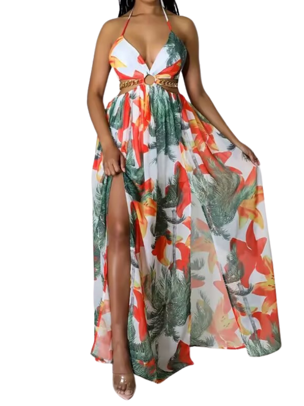 ASHA™ – Maxikleid mit Blumenmuster, Kettendetail und Beinschlitz für den Sommer