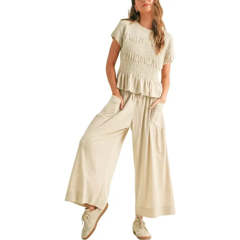 JODIE™ – Lässiges zweiteiliges Set aus gesmoktem Oberteil und weiter Hose
