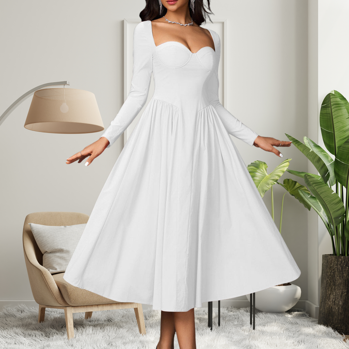 AKILA™ - Elegantes A-Linien Maxikleid mit Herzausschnitt und langen Ärmeln