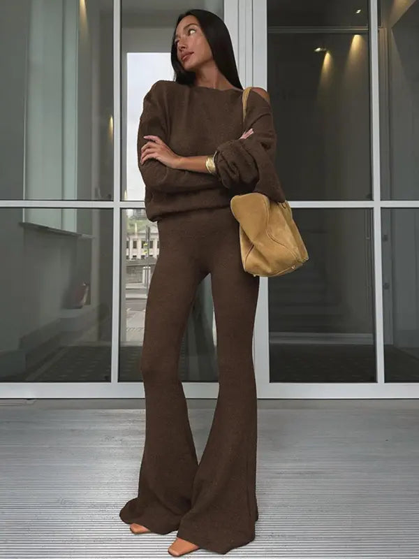 ONNA™ - Schickes asymmetrisches Oberteil und ausgestellte Hose Set