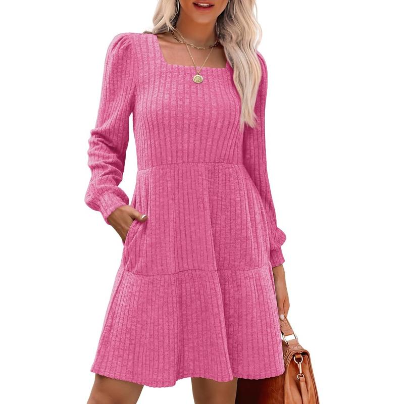 ELIZA™ - Gemütliches Langarm-Babydoll-Strickkleid mit eckigem Ausschnitt