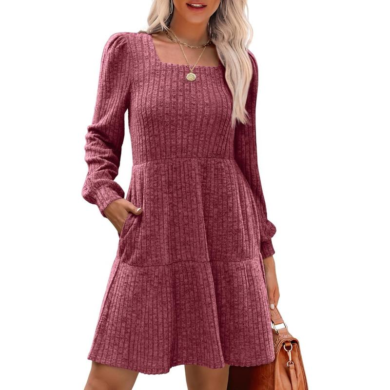 ELIZA™ - Gemütliches Langarm-Babydoll-Strickkleid mit eckigem Ausschnitt