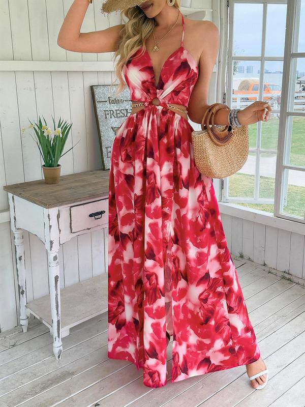 HANNAH™ - Camisole-Kleid mit Blumenmuster, Kettenverzierung und Beinschlitz für den Strandurlaub