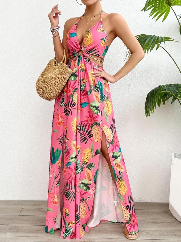 HANNAH™ - Camisole-Kleid mit Blumenmuster, Kettenverzierung und Beinschlitz für den Strandurlaub