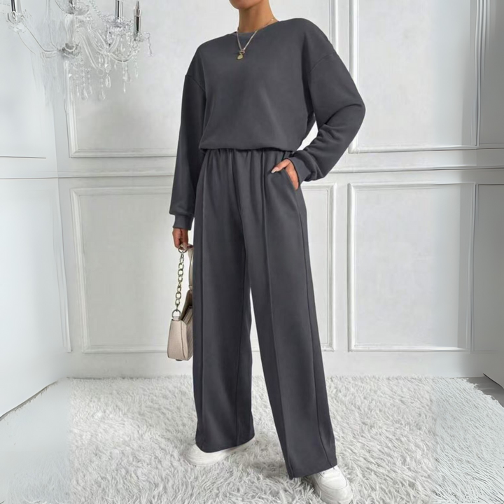 AMBRA™ - Lässiges Langarm-Sweatshirt und High-Waist-Hosen-Set