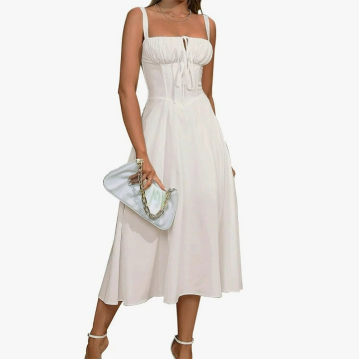 ARIELLOU™ – Elegantes geschnürtes Midikleid mit eckigem Ausschnitt