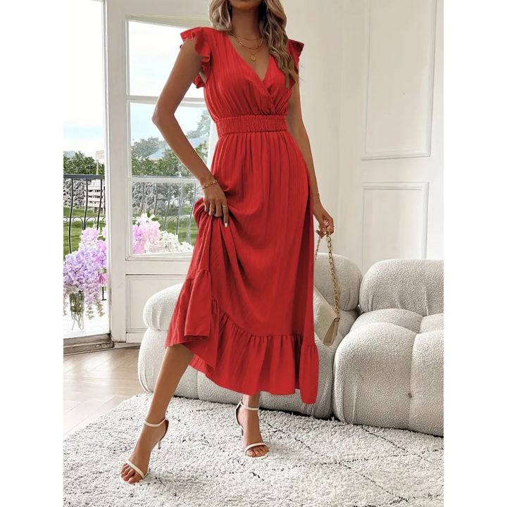 AVALERI™ – Elegantes gerafftes Sommer-Maxikleid mit V-Ausschnitt