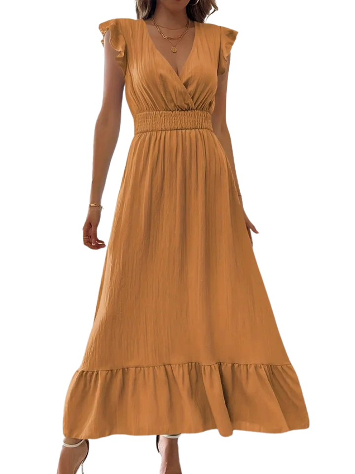 ARIELLE™ – Gerafftes V-Ausschnitt Freizeit-Maxikleid