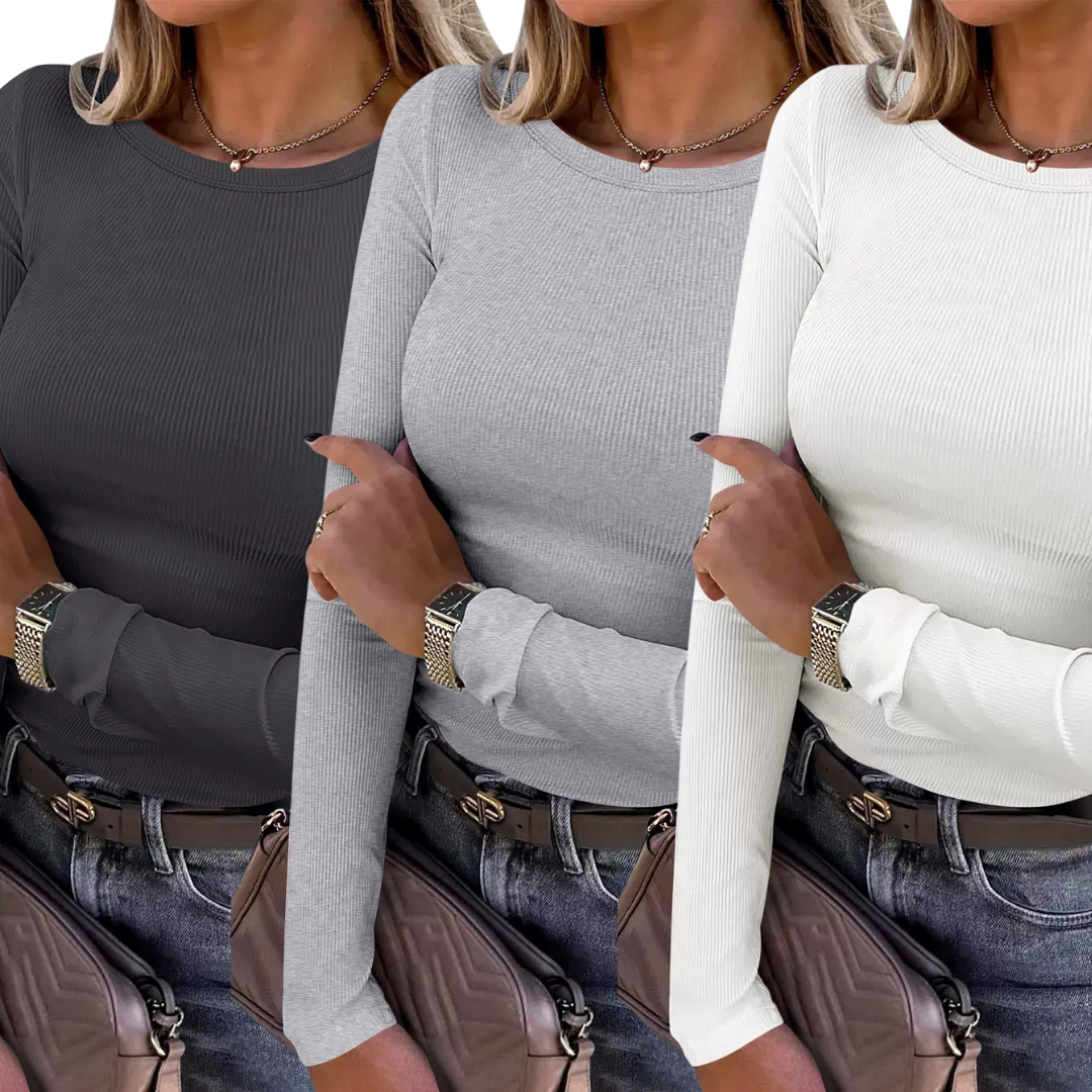 KARIN™ - Bequemes Rippstrick-T-Shirt mit Rundhalsausschnitt