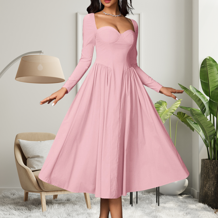 AKILA™ - Elegantes A-Linien Maxikleid mit Herzausschnitt und langen Ärmeln