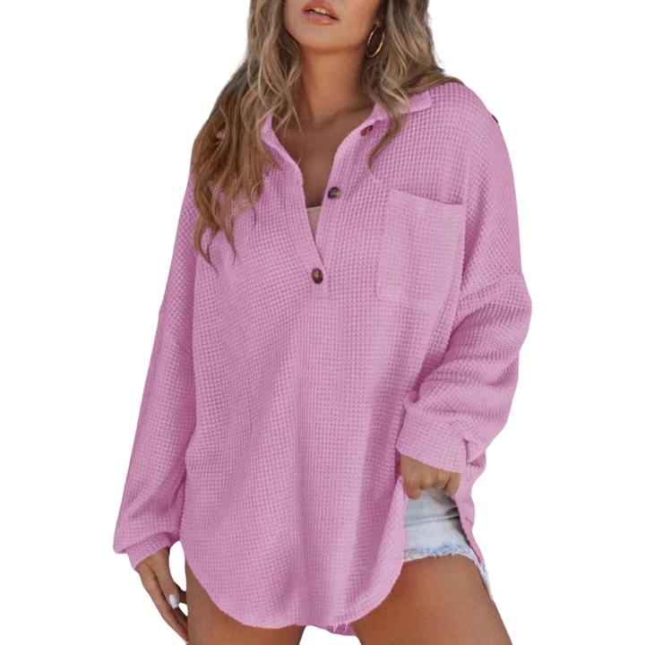 KATHRYN™ – Lässige, leichte Tunika-Bluse mit V-Ausschnitt und Knopfleiste