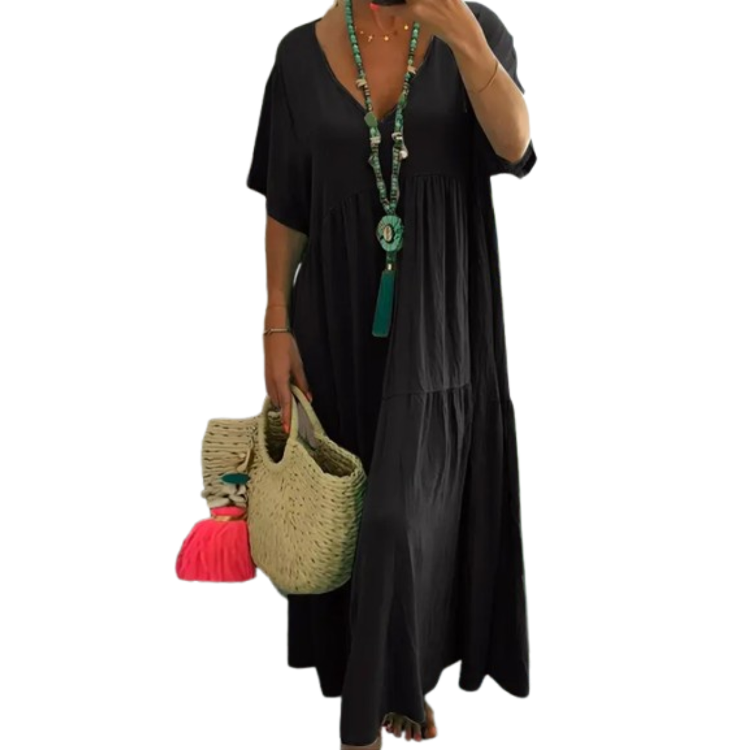 VIVIANI™ – Bequemes V-Ausschnitt Freizeit Rüschen-Boho-Kleid