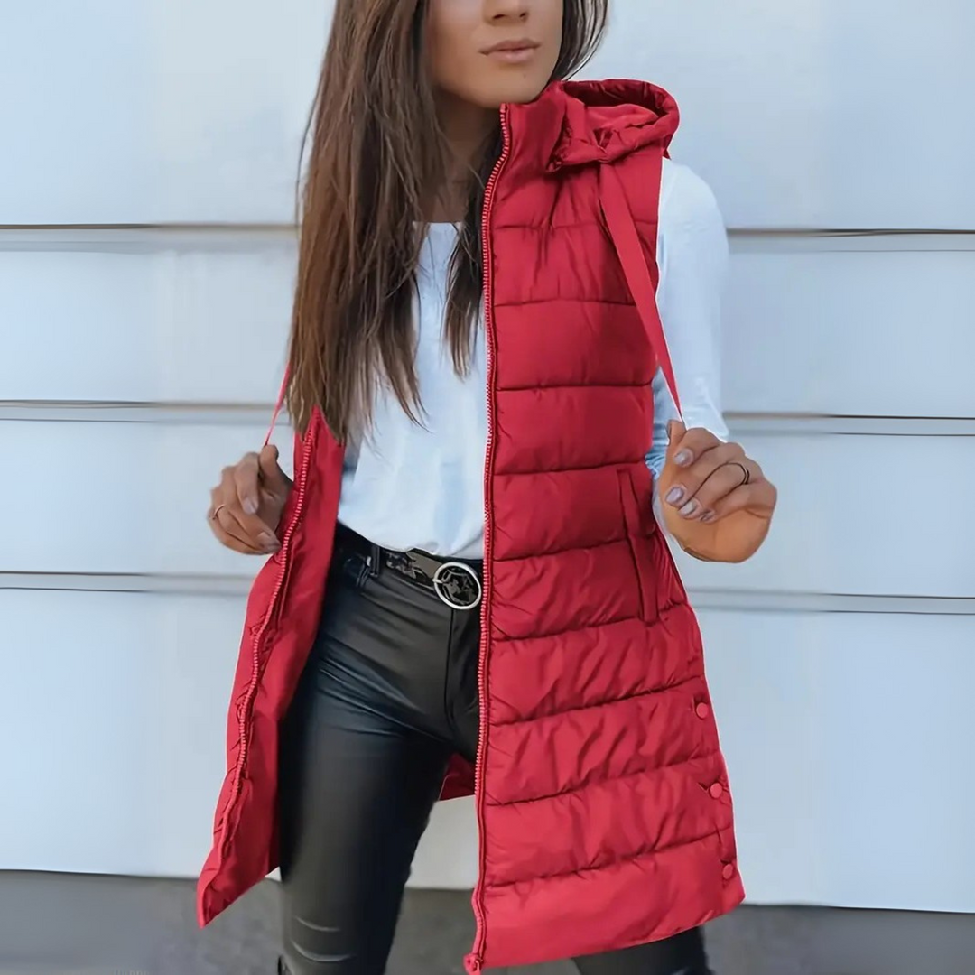 RAIN™ – Lässige ärmellose Kapuzen-Long-Pufferweste