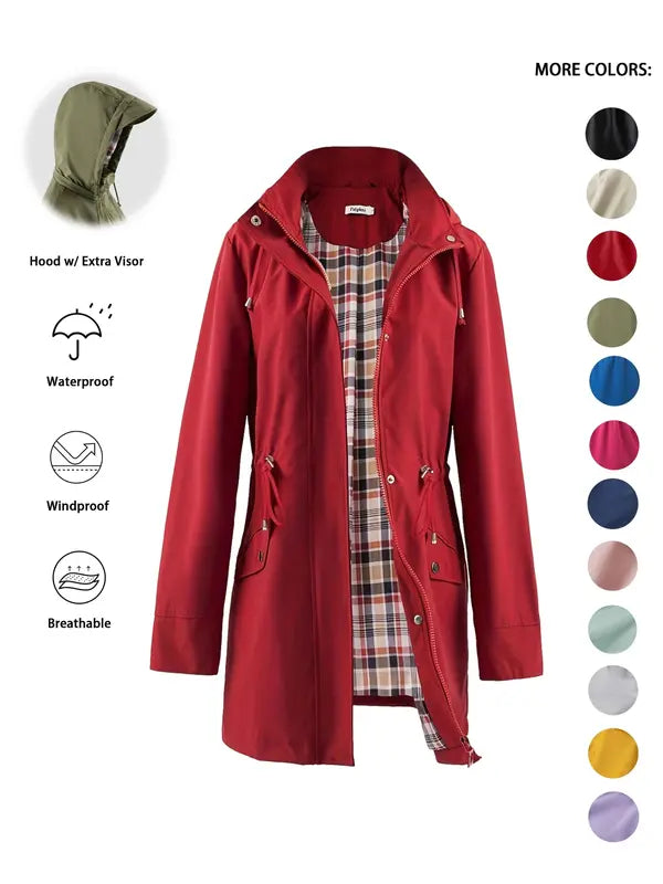 QING™ – Lässiger Kapuzen-Trenchcoat mit Reißverschluss und Kordelzug