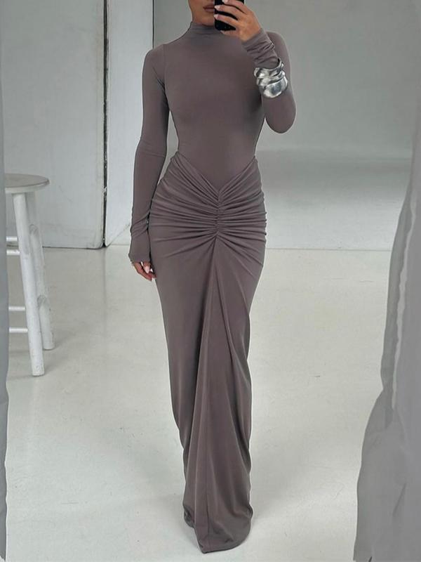 BETTY™ - Elegantes gerafftes, langärmliges Mock-Bodycon Maxikleid