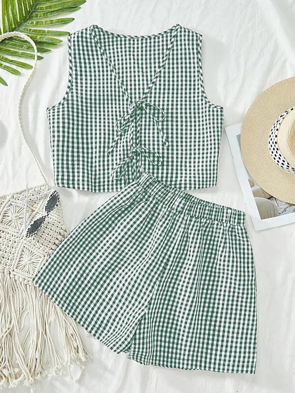 MOESHA™ - Schickes ärmelloses Sommer-Set aus Weste und High-Waist-Shorts