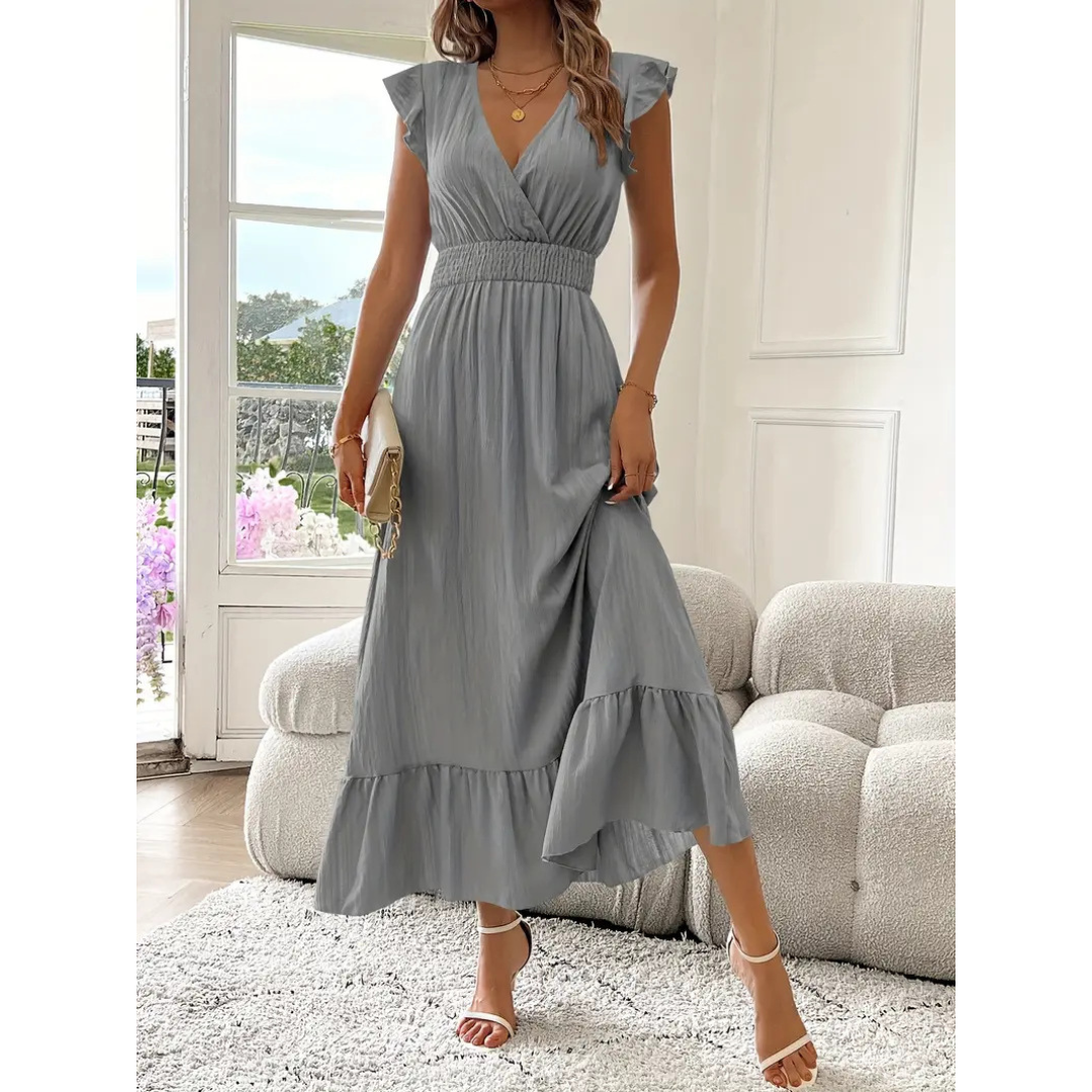 AVALERI™ – Elegantes gerafftes Sommer-Maxikleid mit V-Ausschnitt