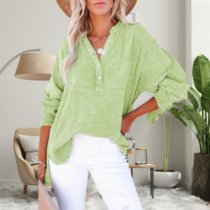 BRYLIN™ – Lässige Oversized-Bluse mit V-Ausschnitt und langen Ärmeln
