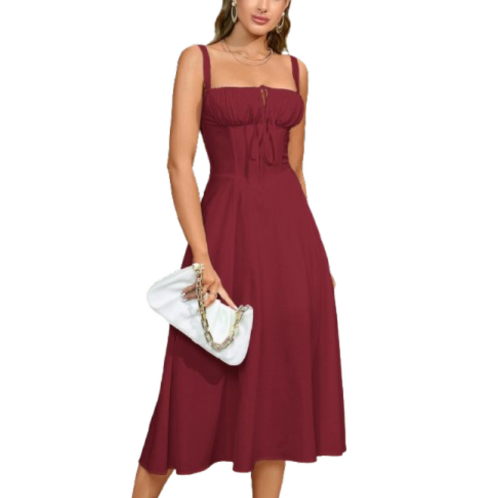 ARIELLOU™ – Elegantes geschnürtes Midikleid mit eckigem Ausschnitt