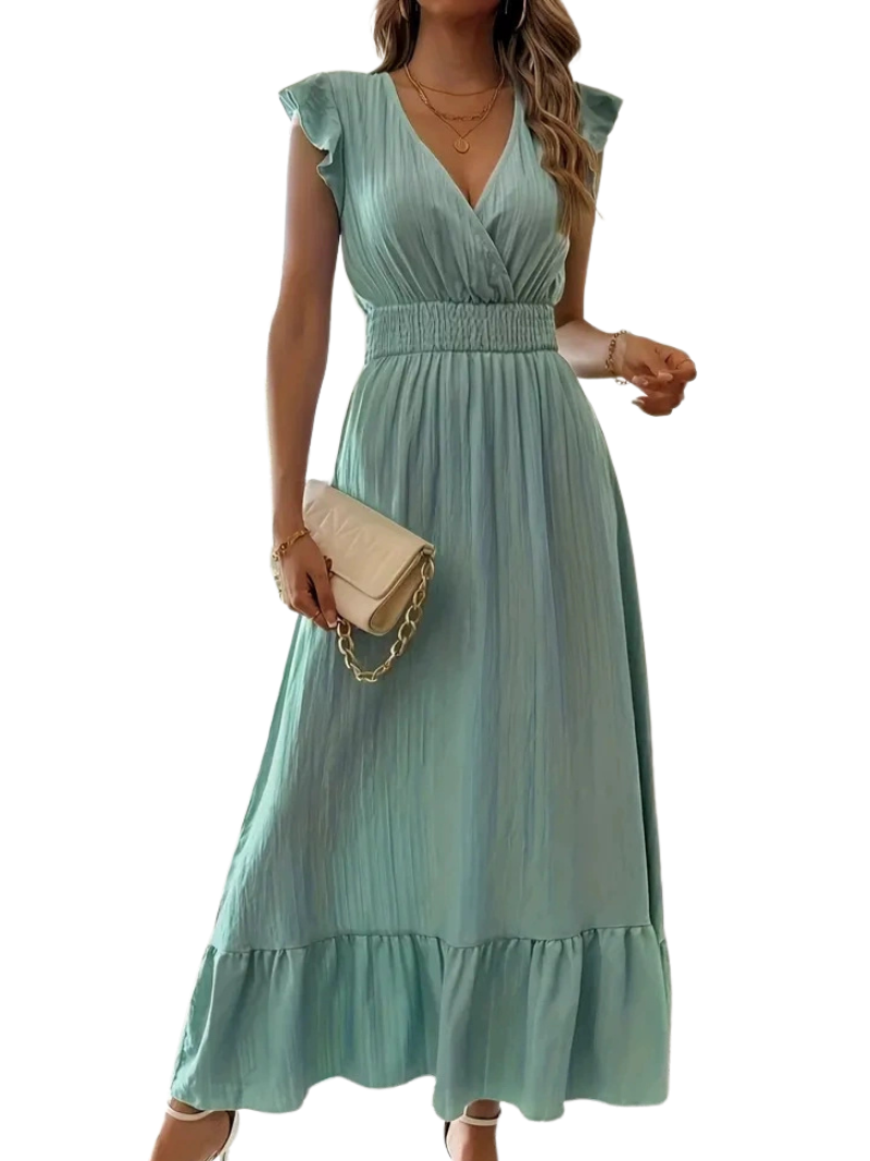 ARIELLE™ – Gerafftes V-Ausschnitt Freizeit-Maxikleid