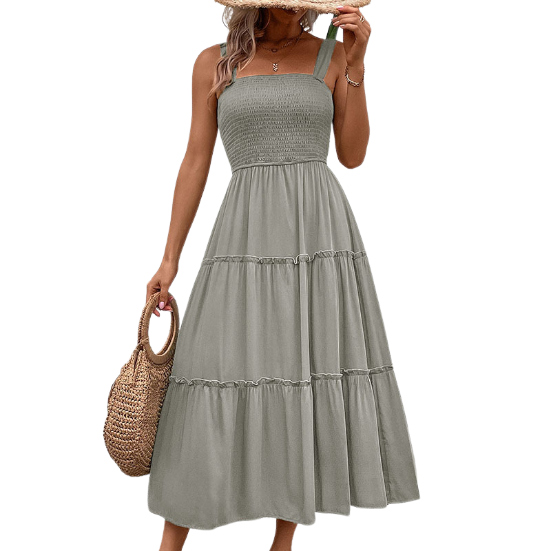 TESSIE™ – Lässiges rückenfreies Sommerkleid mit gerafftem Saum und Rüschen
