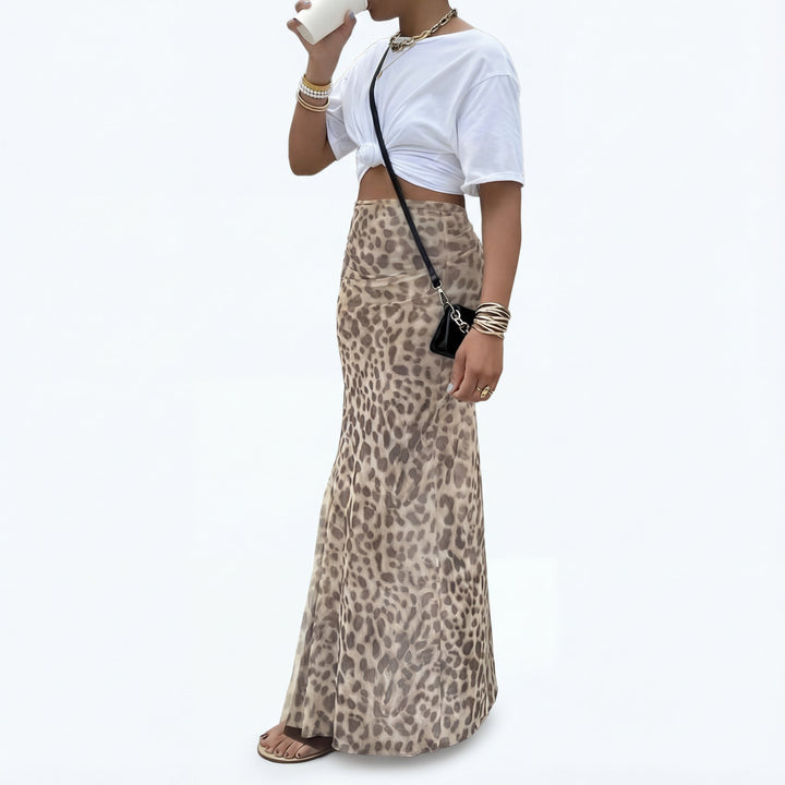 TERRY™ – High-Waisted Meshrock mit Leopardenmuster