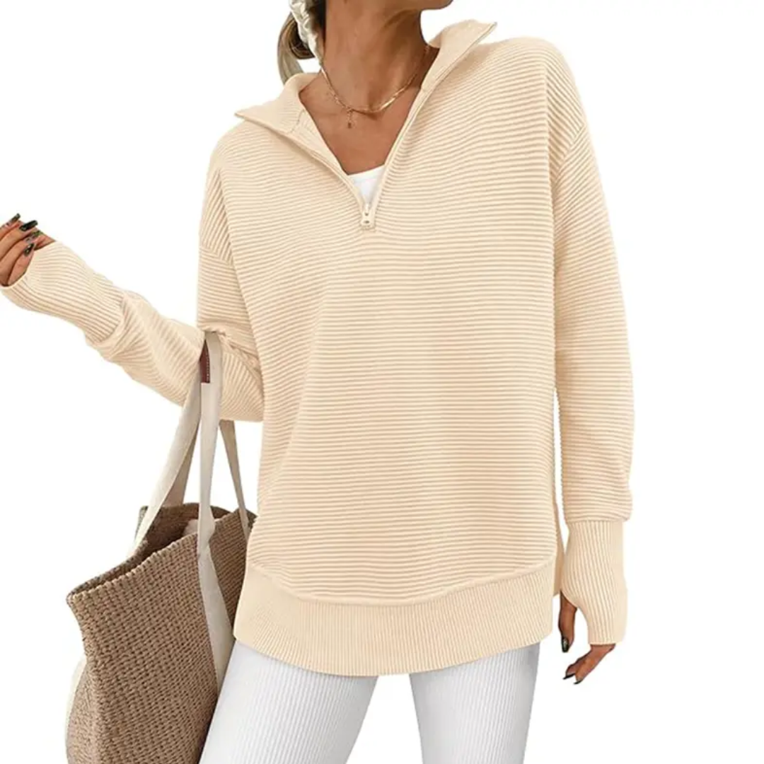 NESSA™ – Kuscheliger gerippter Pullover mit Reißverschlusskragen
