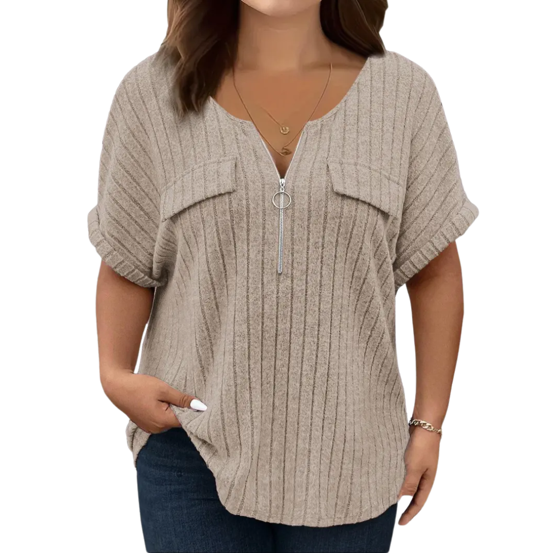 RILEE™ – Geripptes Half-Zip T-Shirt mit lockerer Passform