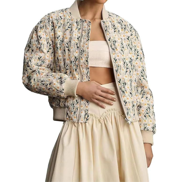 FERN™ – Gesteppte Cropped-Bomberjacke mit Gänseblümchen-Print