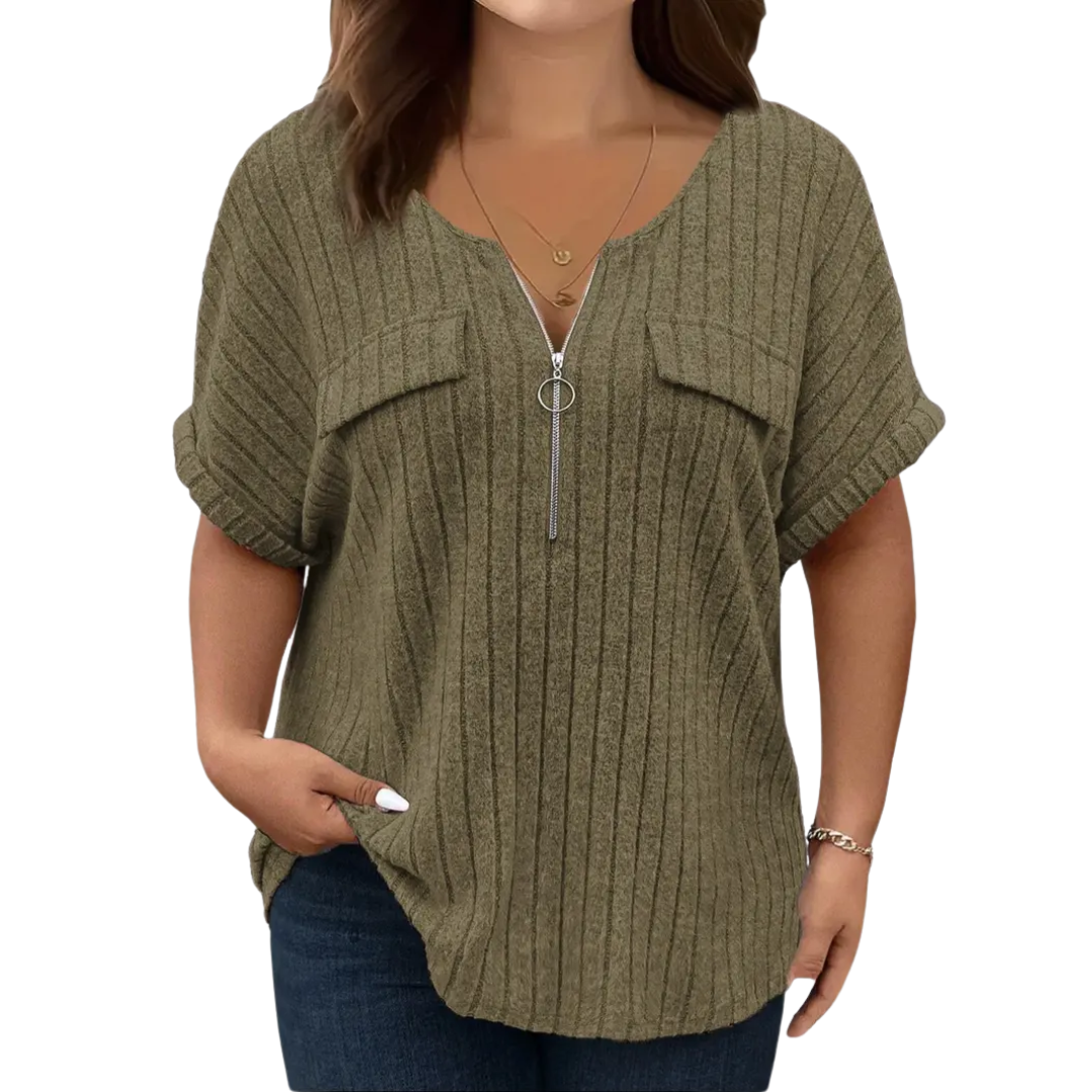 RILEE™ – Geripptes Half-Zip T-Shirt mit lockerer Passform