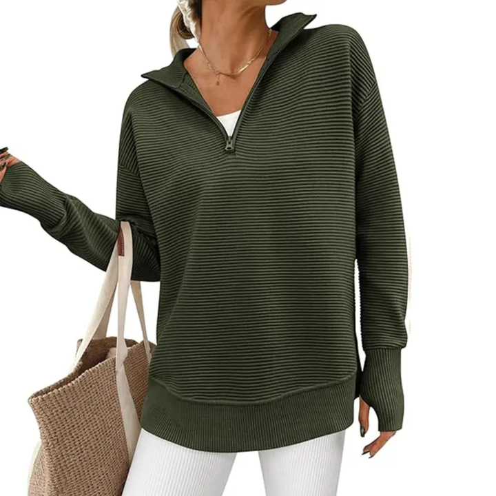 NESSA™ – Kuscheliger gerippter Pullover mit Reißverschlusskragen