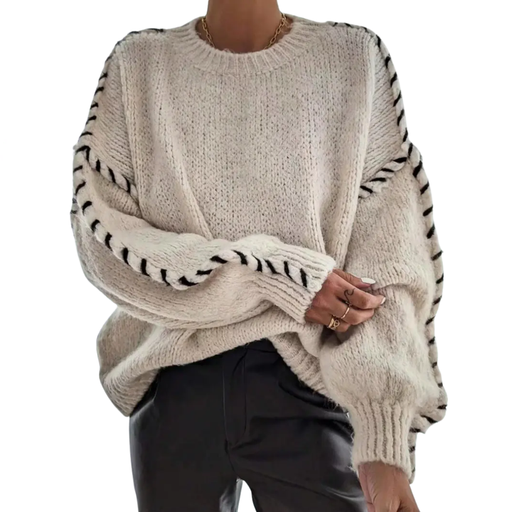 WINNIE™ – Entspannter Pullover mit Kontrastbündchen und überschnittenen Schultern