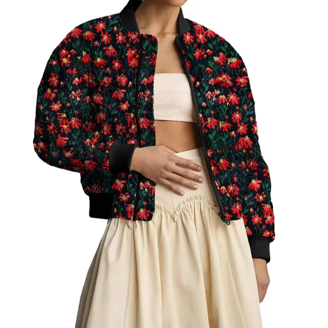 FERN™ – Gesteppte Cropped-Bomberjacke mit Gänseblümchen-Print