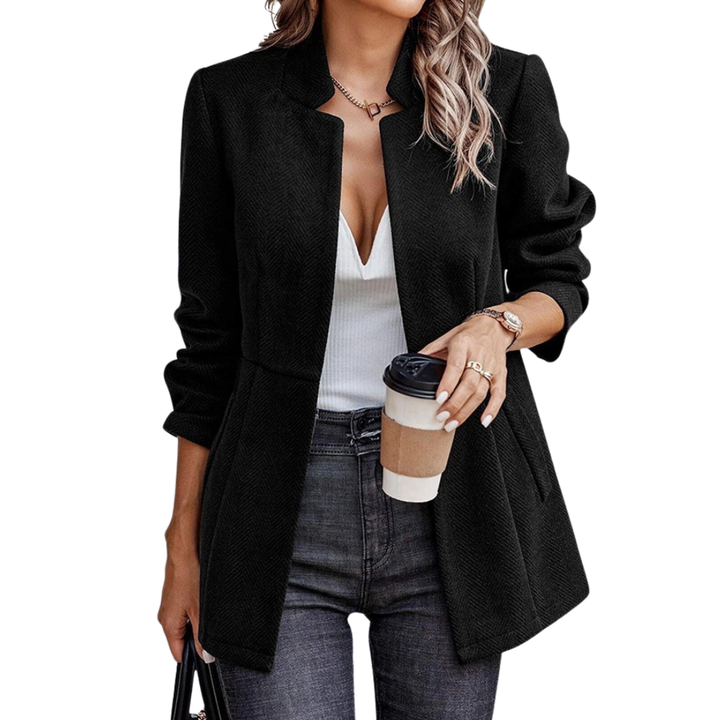 WAVNA™ – Polierter Blazer aus Wolle mit offener Vorderseite