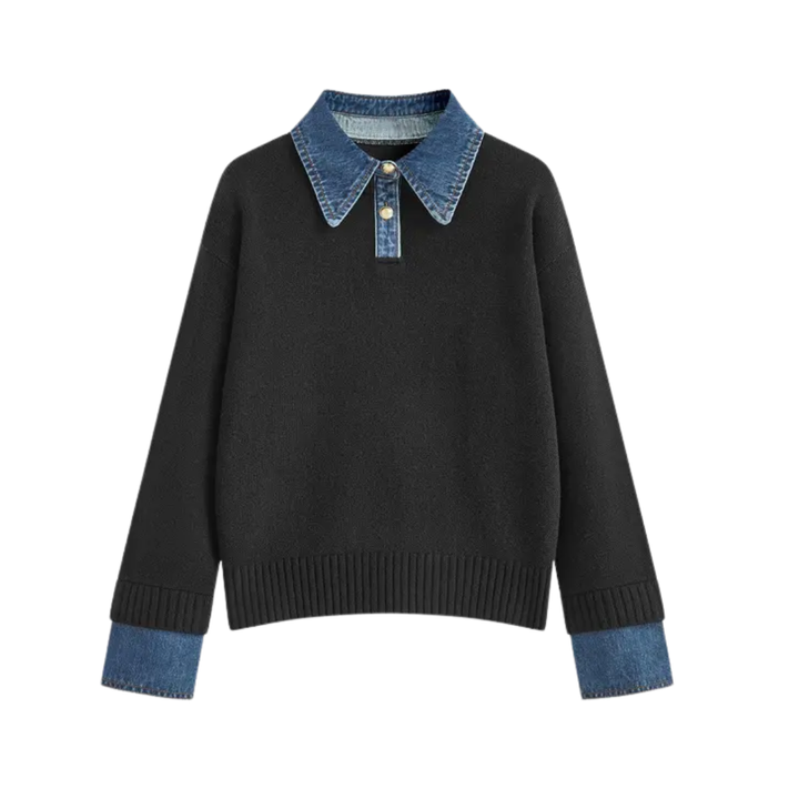 SOLVEI™ – Gemütlicher Polo Denim Ärmel 2-in-1 Panel Revers Pullover